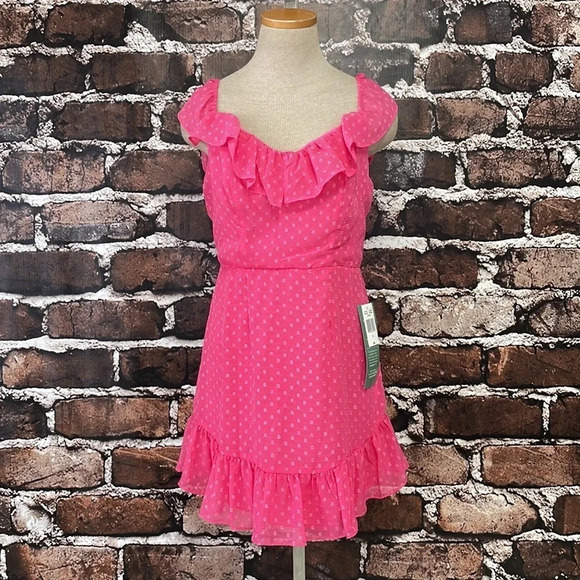 B. Smart Dress NWT Sleeveless Ruffles Knee Length Pink Junior 11 - Picture 6 of 16